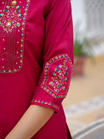 Thumbnail for Lorenvalley Fashion Ranipink Viscose Mango Silk Multi Embroidery Sequins With Hand Work Kurta Pant Dupatta - Distacart