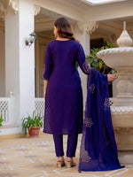 Thumbnail for Lorenvalley Fashion Violet Viscose Mango Silk Multi Embroidery Sequins With Hand Work Kurta Pant Dupatta - Distacart