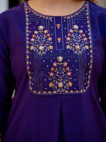 Thumbnail for Lorenvalley Fashion Violet Viscose Mango Silk Multi Embroidery Sequins With Hand Work Kurta Pant Dupatta - Distacart