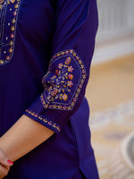 Thumbnail for Lorenvalley Fashion Violet Viscose Mango Silk Multi Embroidery Sequins With Hand Work Kurta Pant Dupatta - Distacart