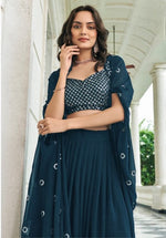 Thumbnail for Anaita Teal Blue Georgette Stitched Lehenga Choli With Sequence & Thread Work - Distacart