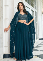 Thumbnail for Anaita Teal Blue Georgette Stitched Lehenga Choli With Sequence & Thread Work - Distacart