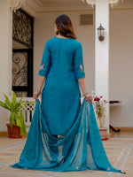 Thumbnail for Vedant Vastram Viscose Silk Embroidery & Sequence Work Stitched Salwar Suit Set-Firozi - Distacart
