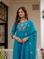 Thumbnail for Vedant Vastram Viscose Silk Embroidery & Sequence Work Stitched Salwar Suit Set-Firozi - Distacart