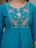 Thumbnail for Vedant Vastram Viscose Silk Embroidery & Sequence Work Stitched Salwar Suit Set-Firozi - Distacart