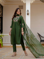Thumbnail for Vedant Vastram Viscose Silk Embroidery & Sequence Work Stitched Salwar Suit Set-Green - Distacart