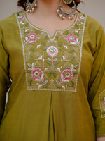 Thumbnail for Vedant Vastram Viscose Silk Embroidery & Sequence Work Stitched Salwar Suit Set-Mehandi - Distacart