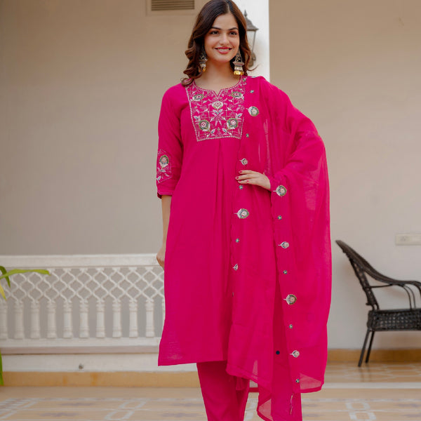 Vedant Vastram Viscose Silk Embroidery & Sequence Work Stitched Salwar Suit Set-Pink - Distacart