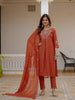 Vedant Vastram Viscose Silk Embroidery & Sequence Work Stitched Salwar Suit Set-Rust - Distacart