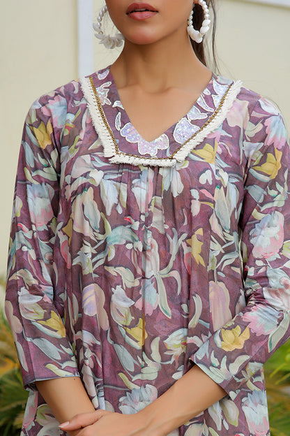 Vaasva Women Cream Printed Kurta Set With Solid Pants - Distacart