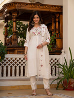 Thumbnail for Vedant Vastram Viscose Silk Embroidery & Sequence Work Stitched Salwar Suit Set-White - Distacart