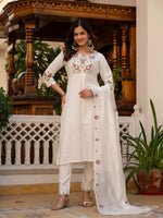 Thumbnail for Vedant Vastram Viscose Silk Embroidery & Sequence Work Stitched Salwar Suit Set-White - Distacart