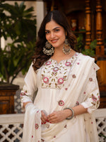Thumbnail for Vedant Vastram Viscose Silk Embroidery & Sequence Work Stitched Salwar Suit Set-White - Distacart