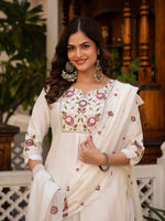 Thumbnail for Vedant Vastram Viscose Silk Embroidery & Sequence Work Stitched Salwar Suit Set-White - Distacart