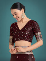 Thumbnail for Monjolika Fashion Gorgeous Maroon Woven Banarasi Designer Satin Silk Saree