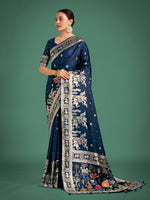 Thumbnail for Monjolika Fashion Gorgeous Blue Woven Banarasi Designer Satin Silk Saree