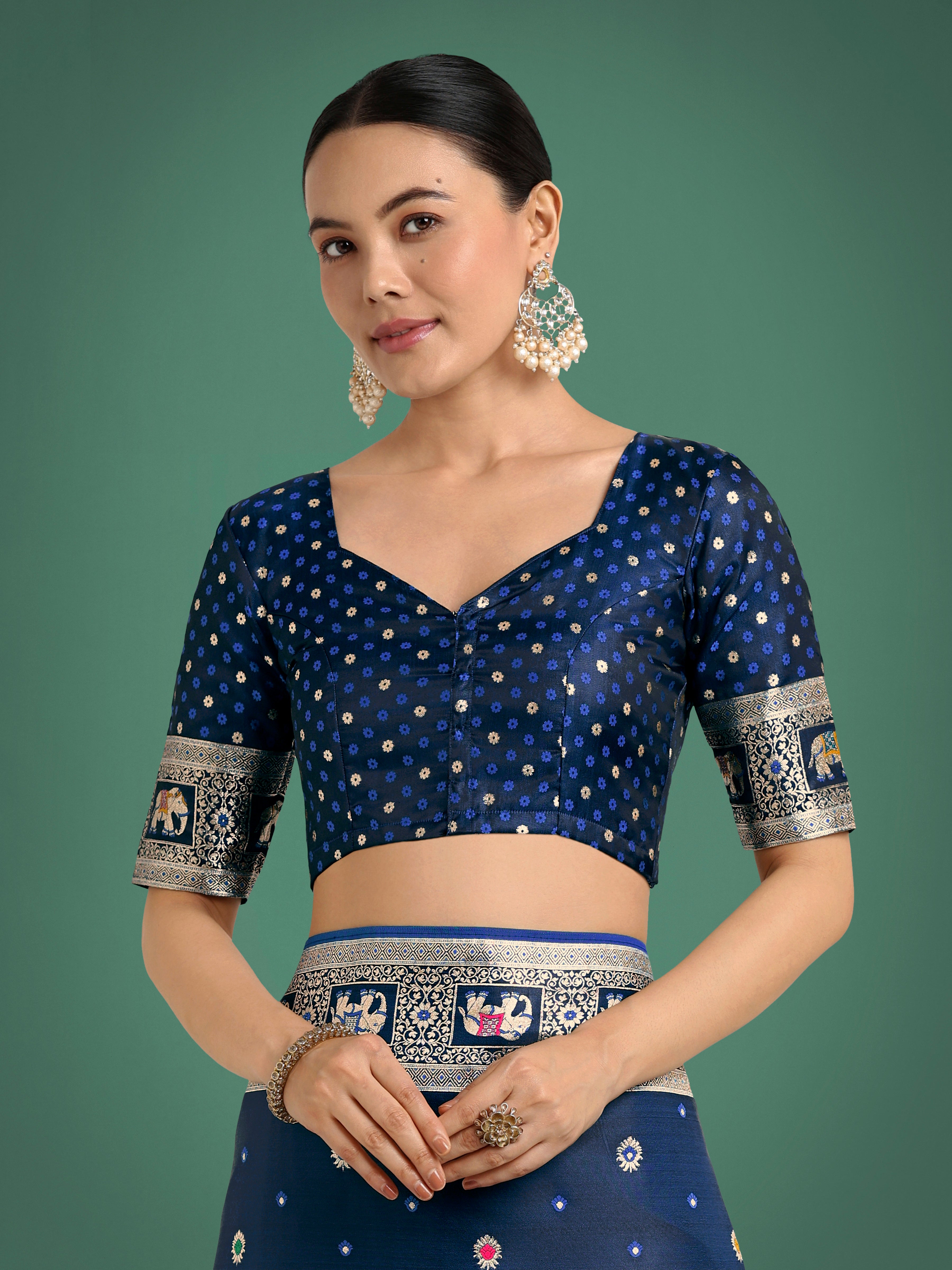 Monjolika Fashion Gorgeous Blue Woven Banarasi Designer Satin Silk Saree
