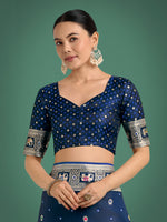 Thumbnail for Monjolika Fashion Gorgeous Blue Woven Banarasi Designer Satin Silk Saree