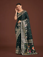 Thumbnail for Monjolika Fashion Gorgeous Dark Green Woven Banarasi Designer Satin Silk Saree