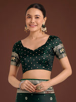 Thumbnail for Monjolika Fashion Gorgeous Dark Green Woven Banarasi Designer Satin Silk Saree
