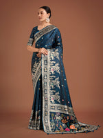 Thumbnail for Monjolika Fashion Gorgeous Dark Teal Woven Banarasi Designer Satin Silk Saree