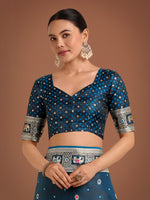 Thumbnail for Monjolika Fashion Gorgeous Dark Teal Woven Banarasi Designer Satin Silk Saree
