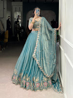 Thumbnail for Lorenvalley Fashion Skyblue Zari Shimmer Sequins and Thread Embroidery Work Lehenga Choli with Dupatta