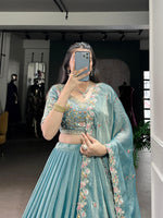 Thumbnail for Lorenvalley Fashion Skyblue Zari Shimmer Sequins and Thread Embroidery Work Lehenga Choli with Dupatta
