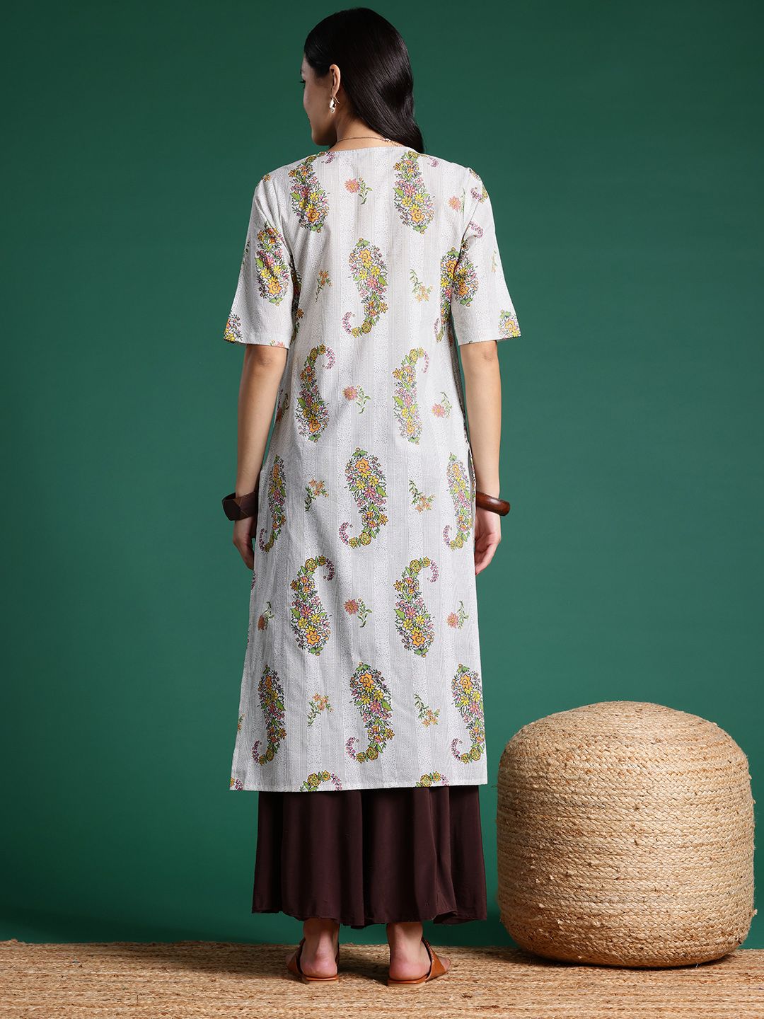 Sangria Floral Print Pleated Empire Kurta - Distacart