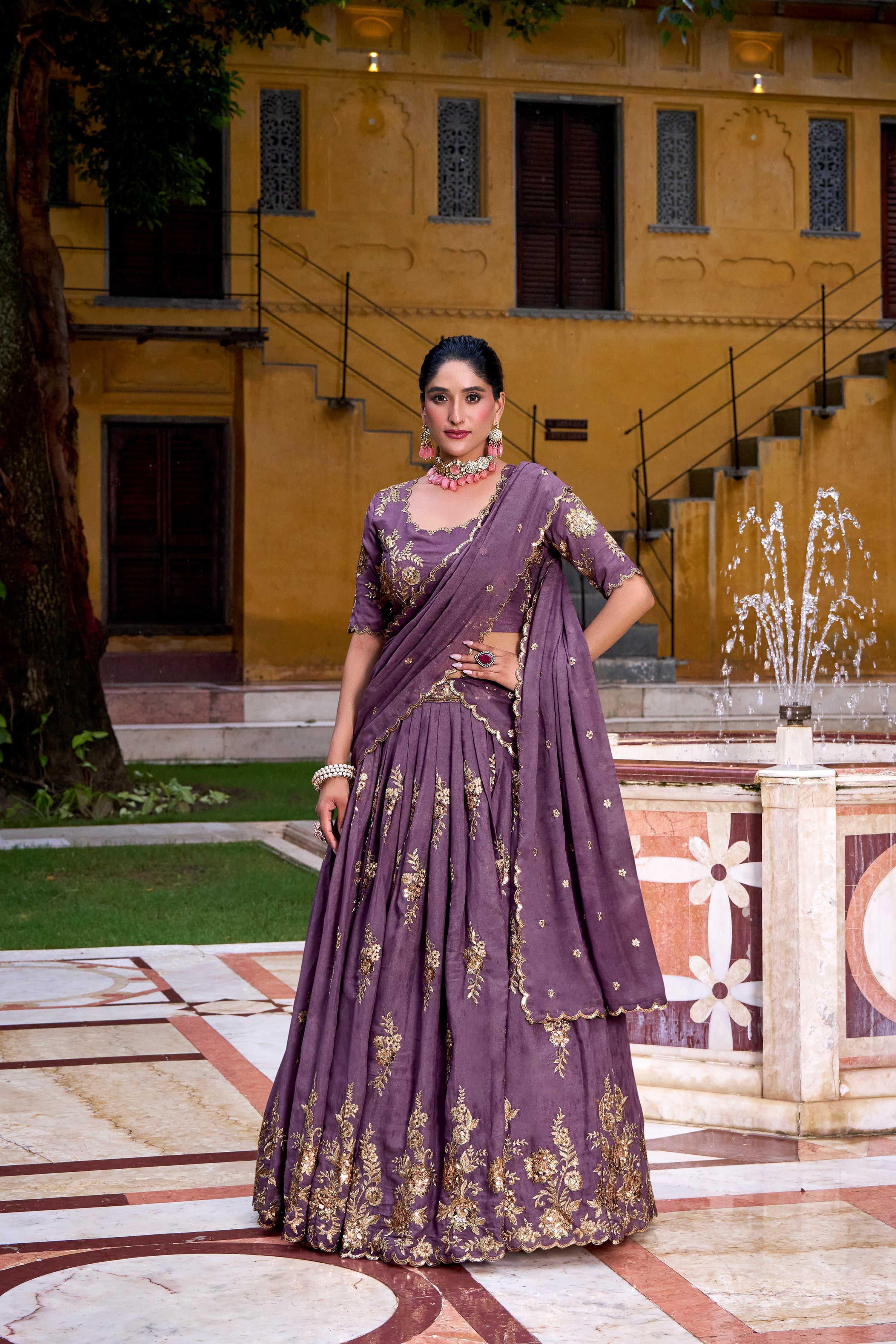 Lorenvalley Fashion Lavender Crush Sequins and Thread Embroidery Work Lehenga Choli with Dupatta