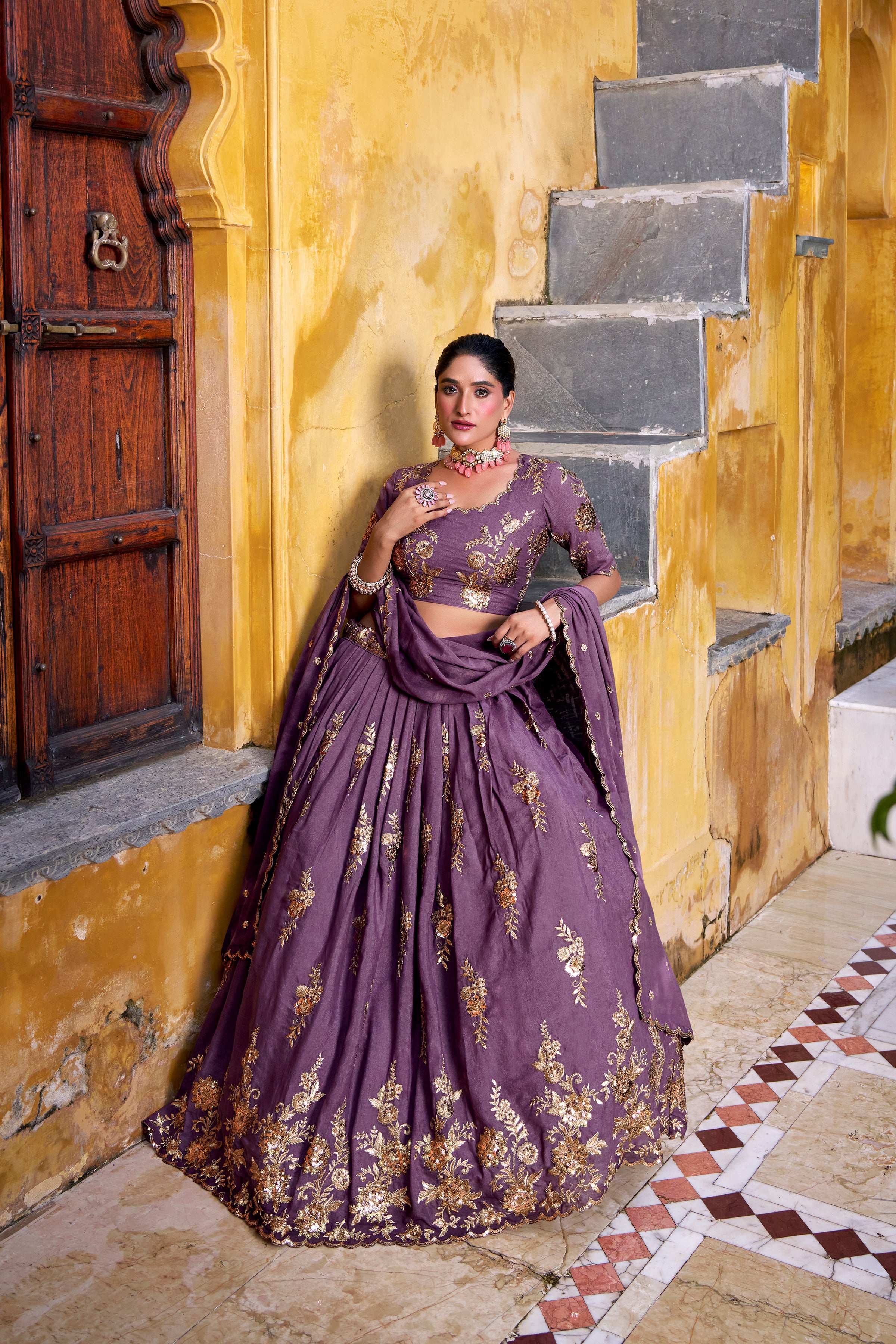 Lorenvalley Fashion Lavender Crush Sequins and Thread Embroidery Work Lehenga Choli with Dupatta