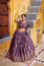Thumbnail for Lorenvalley Fashion Lavender Crush Sequins and Thread Embroidery Work Lehenga Choli with Dupatta