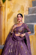 Thumbnail for Lorenvalley Fashion Lavender Crush Sequins and Thread Embroidery Work Lehenga Choli with Dupatta