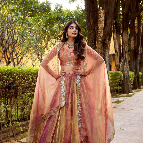 Lorenvalley Fashion Rust Carike Silk Plain Lehenga Choli with Dupatta - Distacart