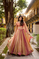 Thumbnail for Lorenvalley Fashion Rust Carike Silk Plain Lehenga Choli with Dupatta - Distacart