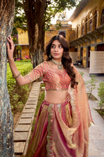 Thumbnail for Lorenvalley Fashion Rust Carike Silk Plain Lehenga Choli with Dupatta - Distacart