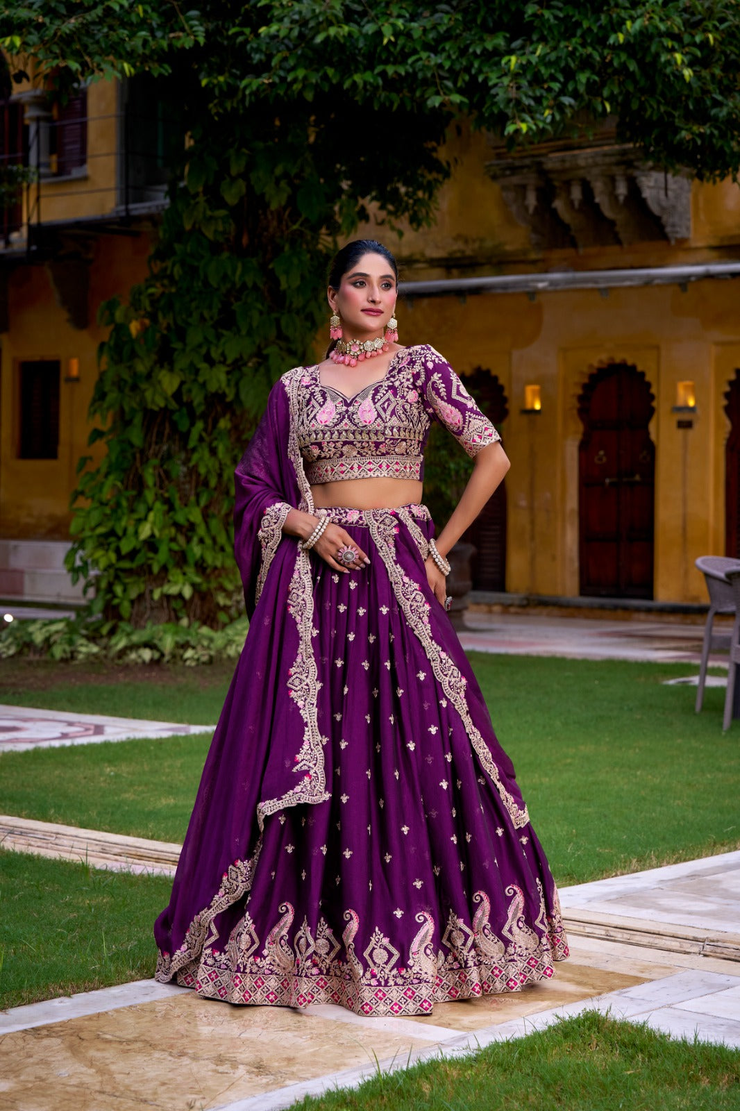Lorenvalley Fashion Purple Rangoli Crush Sequins and Thread Embroidery Work Lehenga Choli with Dupatta