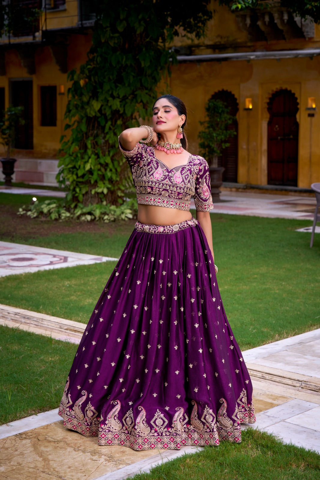 Lorenvalley Fashion Purple Rangoli Crush Sequins and Thread Embroidery Work Lehenga Choli with Dupatta