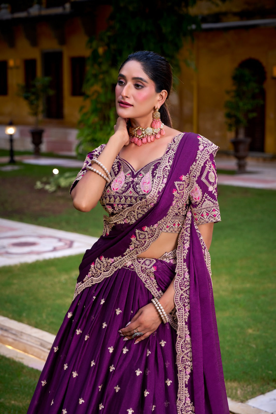 Lorenvalley Fashion Purple Rangoli Crush Sequins and Thread Embroidery Work Lehenga Choli with Dupatta
