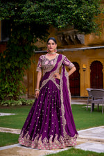 Thumbnail for Lorenvalley Fashion Purple Rangoli Crush Sequins and Thread Embroidery Work Lehenga Choli with Dupatta