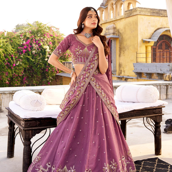 Lorenvalley Fashion Lavender Crush Silk Sequins and Thread Embroidery Work Lehenga Choli with Dupatta