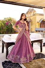 Thumbnail for Lorenvalley Fashion Lavender Crush Silk Sequins and Thread Embroidery Work Lehenga Choli with Dupatta