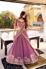 Thumbnail for Lorenvalley Fashion Lavender Crush Silk Sequins and Thread Embroidery Work Lehenga Choli with Dupatta