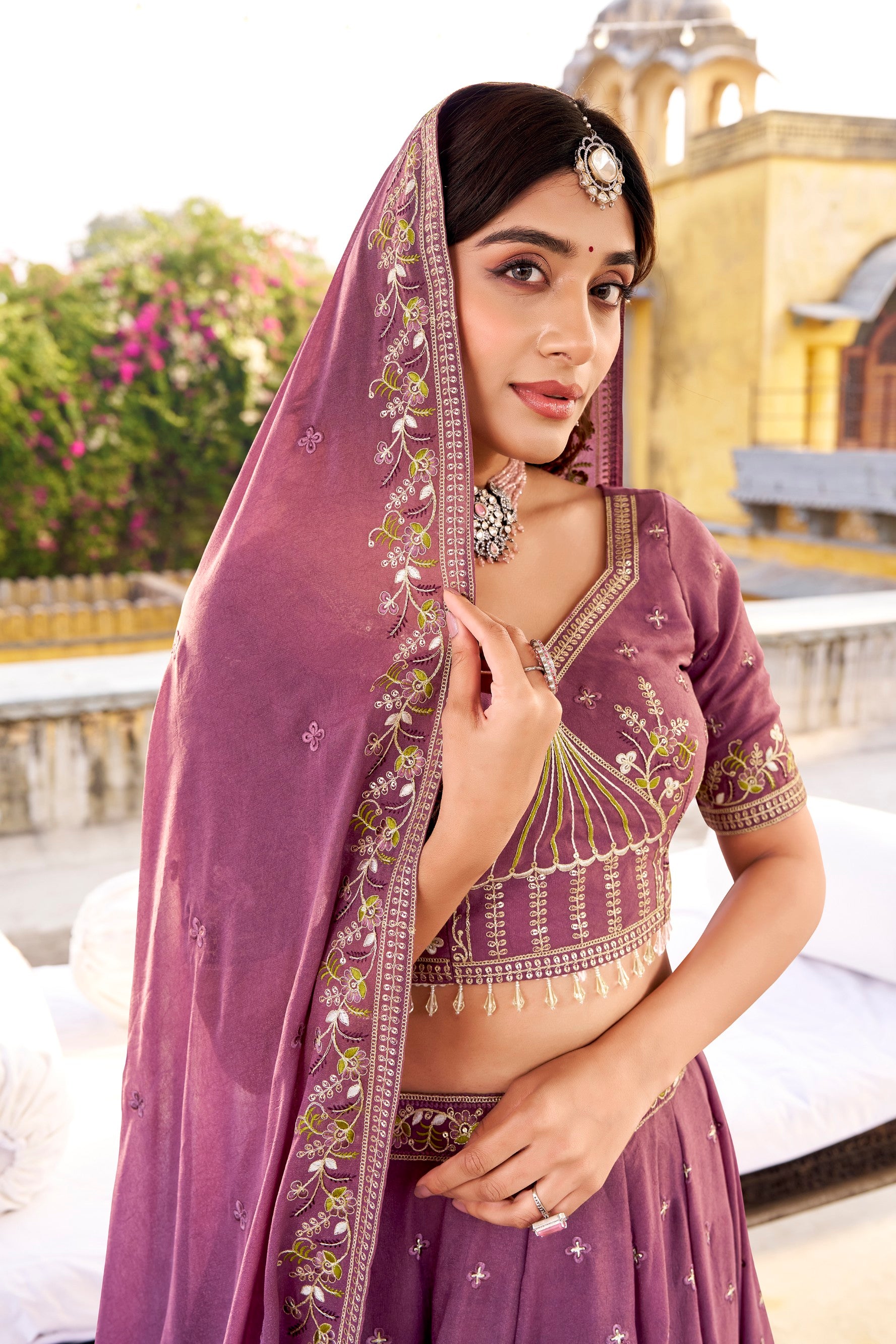 Lorenvalley Fashion Lavender Crush Silk Sequins and Thread Embroidery Work Lehenga Choli with Dupatta