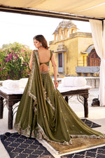 Thumbnail for Lorenvalley Fashion Mehendi Crush Silk Sequins and Thread Embroidery Work Lehenga Choli with Dupatta