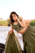 Thumbnail for Lorenvalley Fashion Mehendi Crush Silk Sequins and Thread Embroidery Work Lehenga Choli with Dupatta
