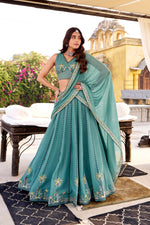 Thumbnail for Lorenvalley Fashion Skyblue Crush Silk Sequins and Thread Embroidery Work Lehenga Choli with Dupatta