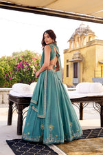 Thumbnail for Lorenvalley Fashion Skyblue Crush Silk Sequins and Thread Embroidery Work Lehenga Choli with Dupatta