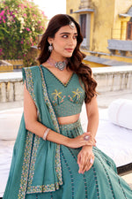 Thumbnail for Lorenvalley Fashion Skyblue Crush Silk Sequins and Thread Embroidery Work Lehenga Choli with Dupatta