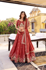 Thumbnail for Lorenvalley Fashion Rust Crush Silk Sequins and Thread Embroidery Work Lehenga Choli with Dupatta